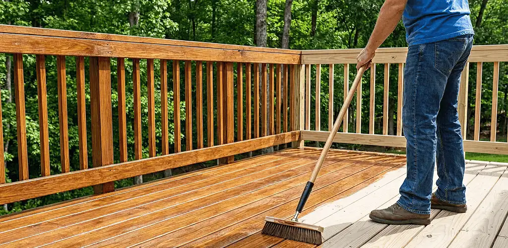 Deck staining and sealing application on a wood deck in Bradenton, FL