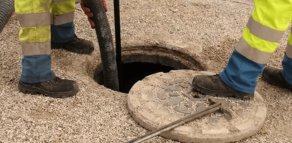 Drain cleaning crew clearing a sewer access point with professional equipment in Bradenton, FL
